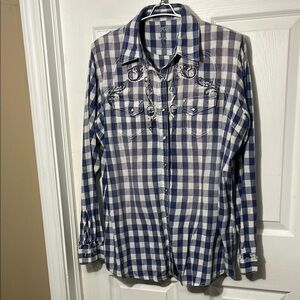 Rock 47 by Wrangler - Blue and White Plaid Button-Up Shirt